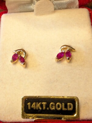 14k Yellow Gold Marquise Ruby Leaf Earrings 