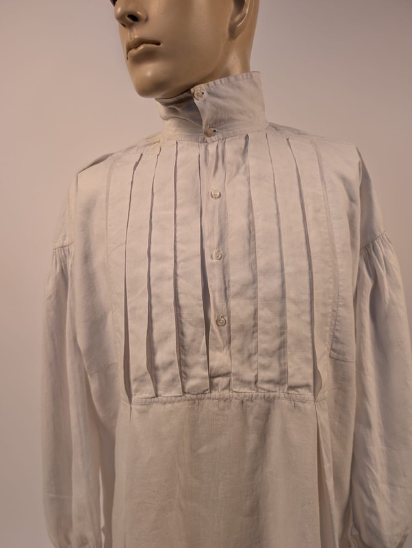 HAND SEWN 1830'S MEN'S FINEST WHITE LINEN SHIRT W PENNED ID +