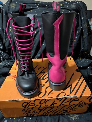 Dr Martens Rocker Boots Black/Hot Pink Guitar Womens 8 Doc Martens