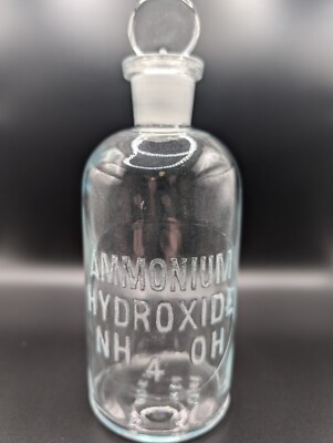 Vintage Glass 500 ml TCW Co. Lab Bottle Labeled Ammonium Hydroxide NH4OH