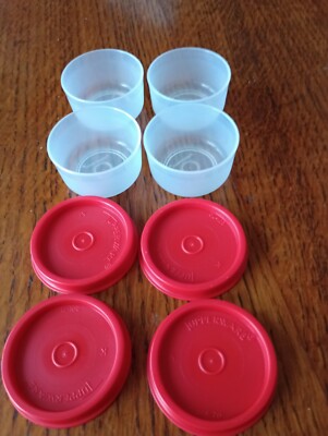 Tupperware Smidget Mini 1 oz Containers Clear with Red Lids Set of 4 Brand New