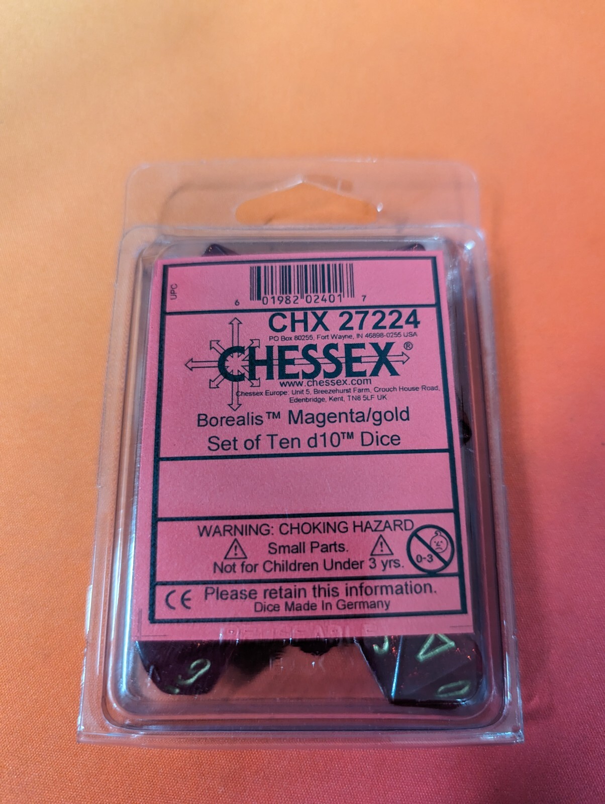 Chessex CHX 27224 Borealis Magenta/Gold Set of 10 D10 Dice