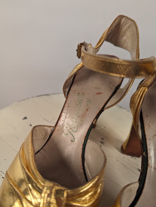 BRILLIANT GOLD LEATHER 1930'S OPEN TOE HIGH HEEL SHOES SIZE 7AA | eBay