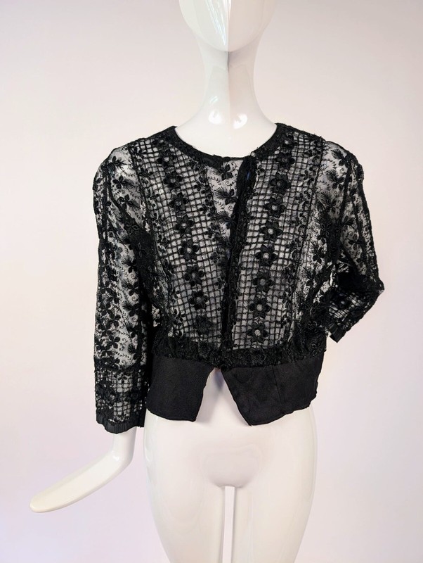 GOTHIC EDWARDIAN BLACK EMBROIDERED NET + LACE BLOUSE