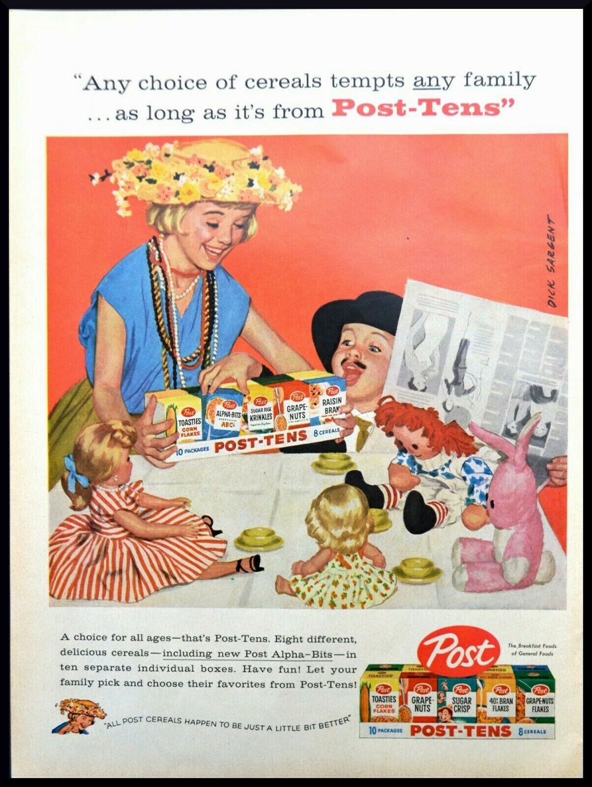 1958 Post Cereal Post-Tens Variety Cereal Pack Vintage Print