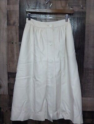 Valentino Boutique Vtg Made In Italy Ivory Wool Button Front Skirt Sz 10 *Small