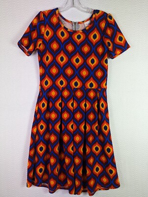 LuLaRoe Amelia Dress Womens M Fit and Flare Stretch Aztec Print Blue Back Zip