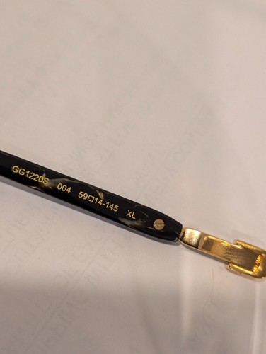 Pre-owned Gucci Sunglasses  Gg1220s 004 Xl Gold & Black/green W/ Gold Pattern Logo Lens