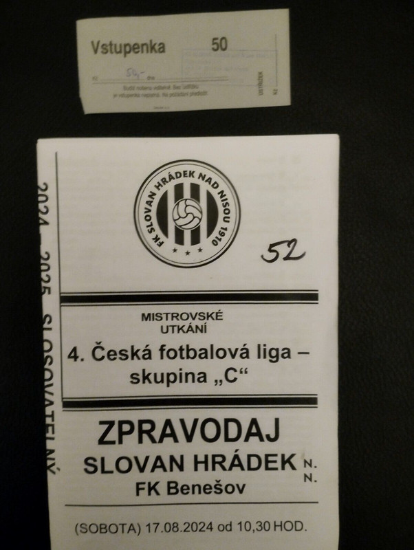 Slovan Hradek - Fk Benesov 2024/25 Cfl C Cz Programm + Used Ticket