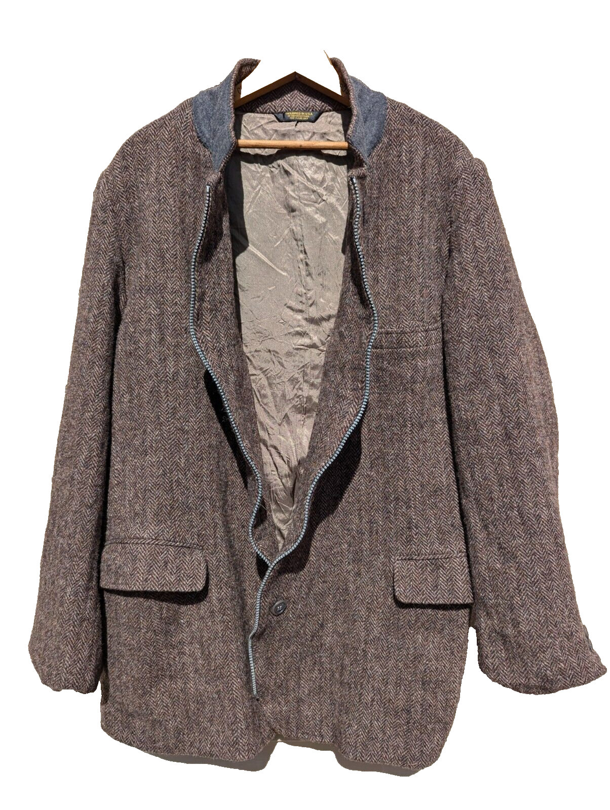 Vintage Harris Tweed Wool Jacket Coat Full Zipper Size 52L