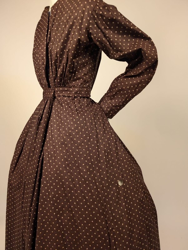 ワンピース 19th Brown Calico Cotton Dress ANTIQUE 1850'S PRINT BROWN CALICO COTTON DAY DRESS | eBay