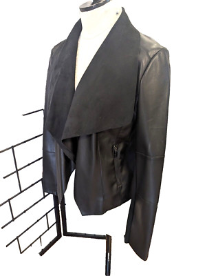 Bagatelle Faux Suede Leather Jacket Womens Black S Open Front Long Sleeve moto