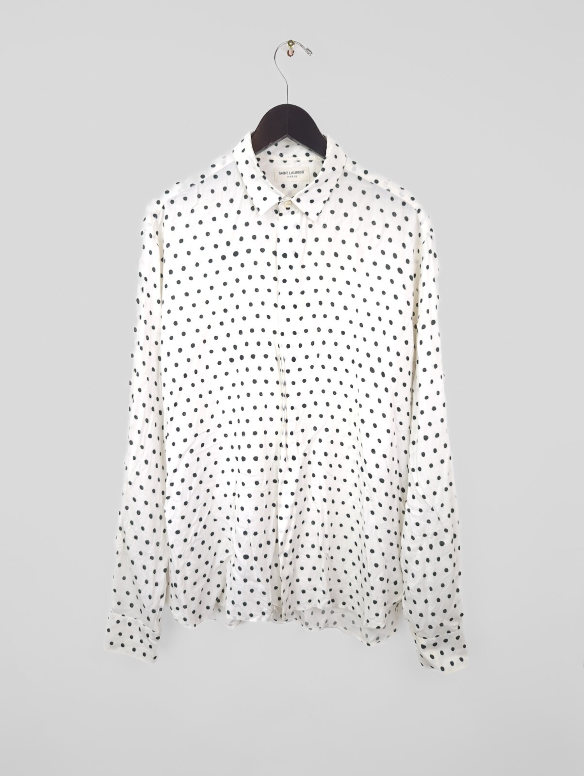 EXCELLENT SAINT LAURENT PARIS Men Sz 16 x 41 L White Polka