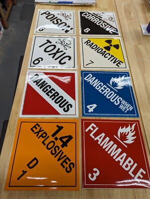 DOT Hazard / Hazmat Placard / Sticker Lot Of 8 Different Classes 10.7''X10.7''