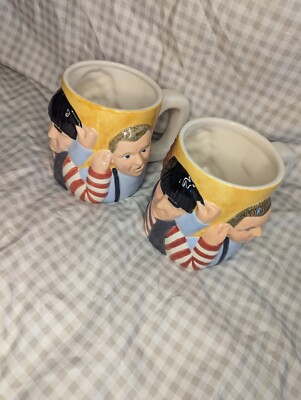 Vintage 1997 3D Affect Three Stooges Mugs Manufactured By Clay Art San Francisco