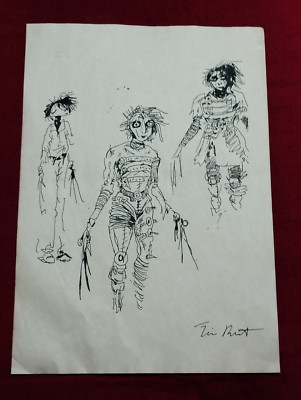TIM BURTON   Drawing ''handmade'' old paper signed and sealed.