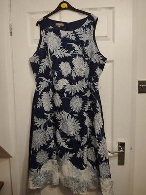 Navy Cotton Lined  dress 20 fit and flare Floral  