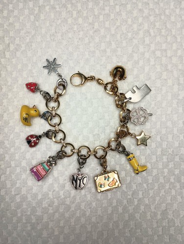 Fossil Charm Bracelet 12 Charms Rare Suitcase NYC Apple