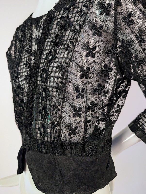 GOTHIC EDWARDIAN BLACK EMBROIDERED NET + LACE BLOUSE