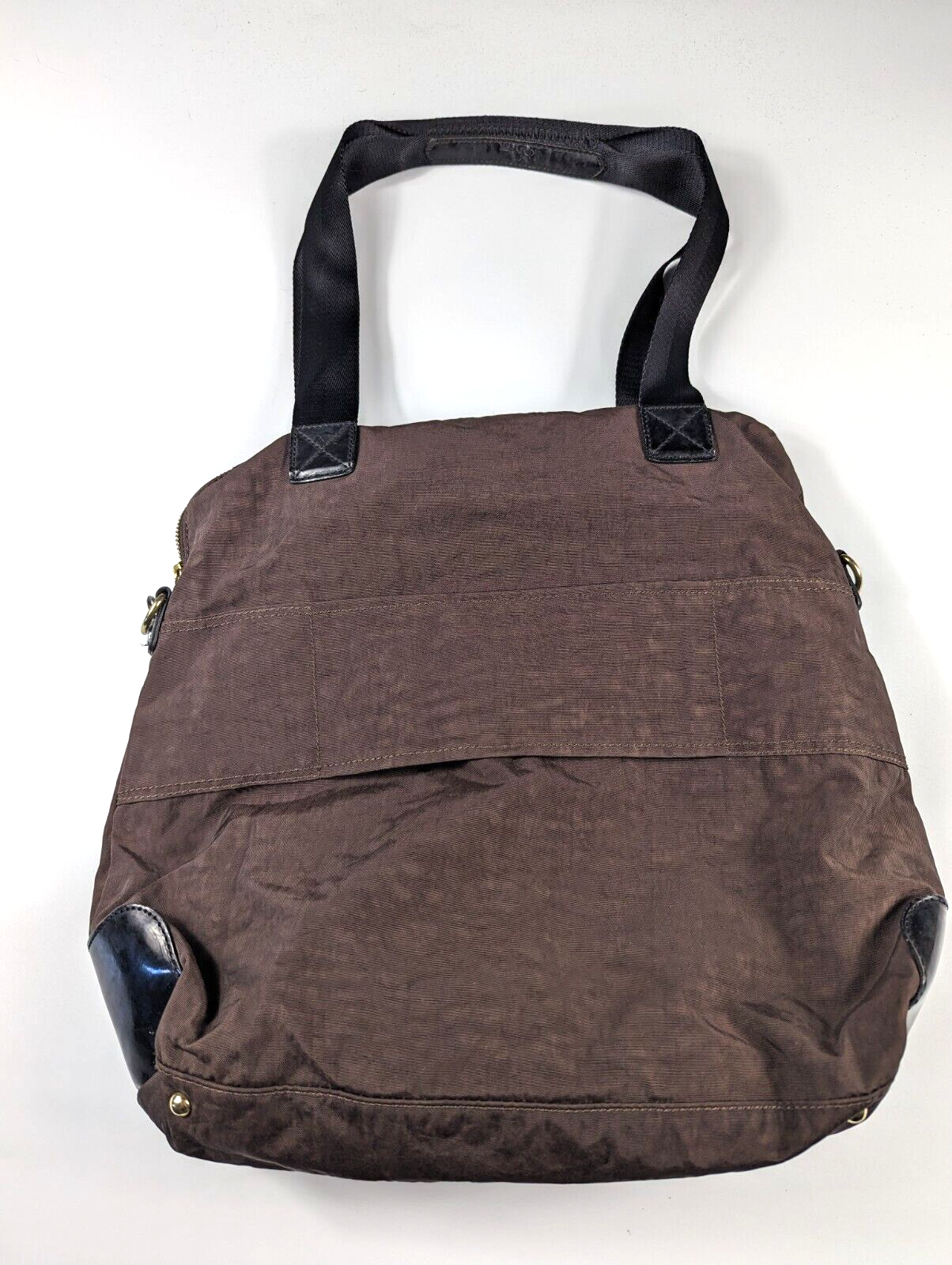 Kipling Camryn Nylon Bran Patent Combo Shoulder Laptop Bag Brown Purse