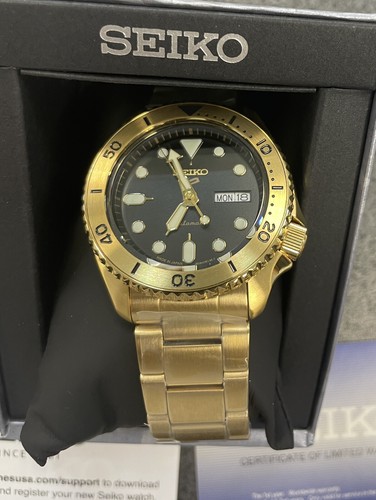 Pre-owned Seiko 5 Prospex Automatic Srpk18 Gold-tone Watch With Tag Made In Japan