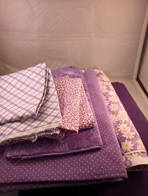Lot Of Quilting / Craft 100% Cotton Fabric 7 3/4 Yds Total Purple Print/Solid