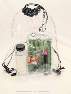 Clear Drawstring - Stadium Approved Bag + Essential items 