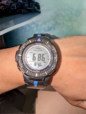 Casio Men's Watch Pro Trek Grey Digital Dial Black/Blue Resin Strap PRG300-1A2