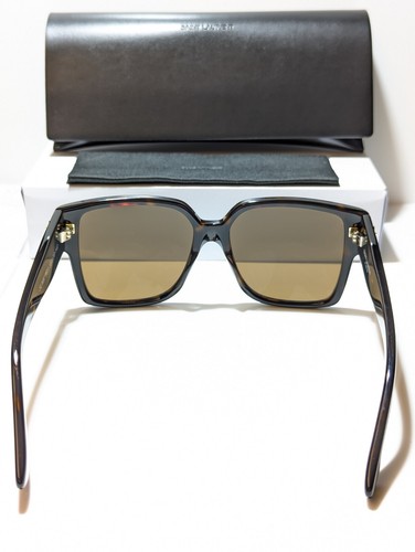 Pre-owned Saint Laurent Unisex Shiny Havana Ysl Logo Gold/brown Lens Sunglass Slm9 003