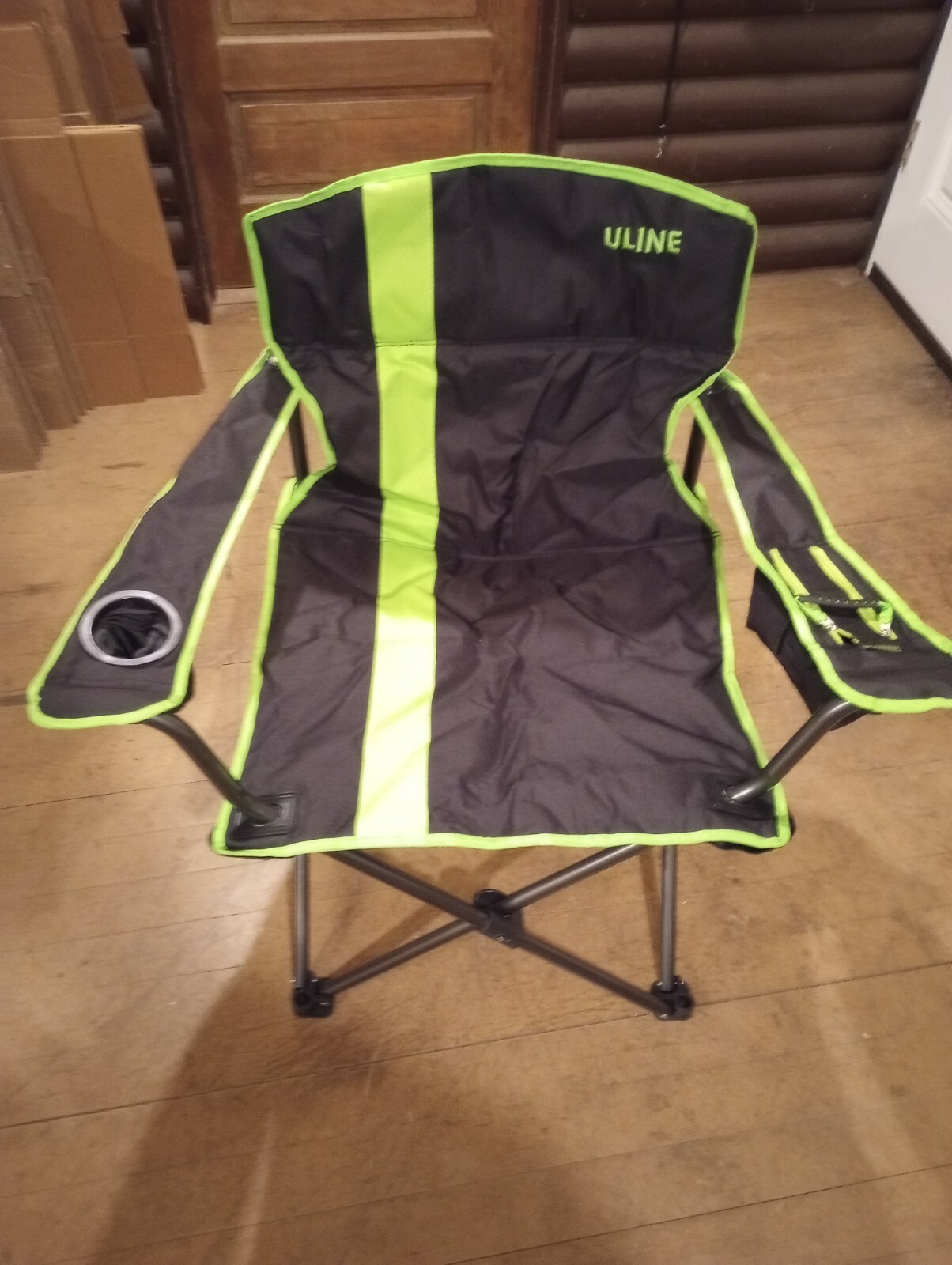 ULINE Folding Camp Chair Insulated Cooler Drink Holders S20399* Black