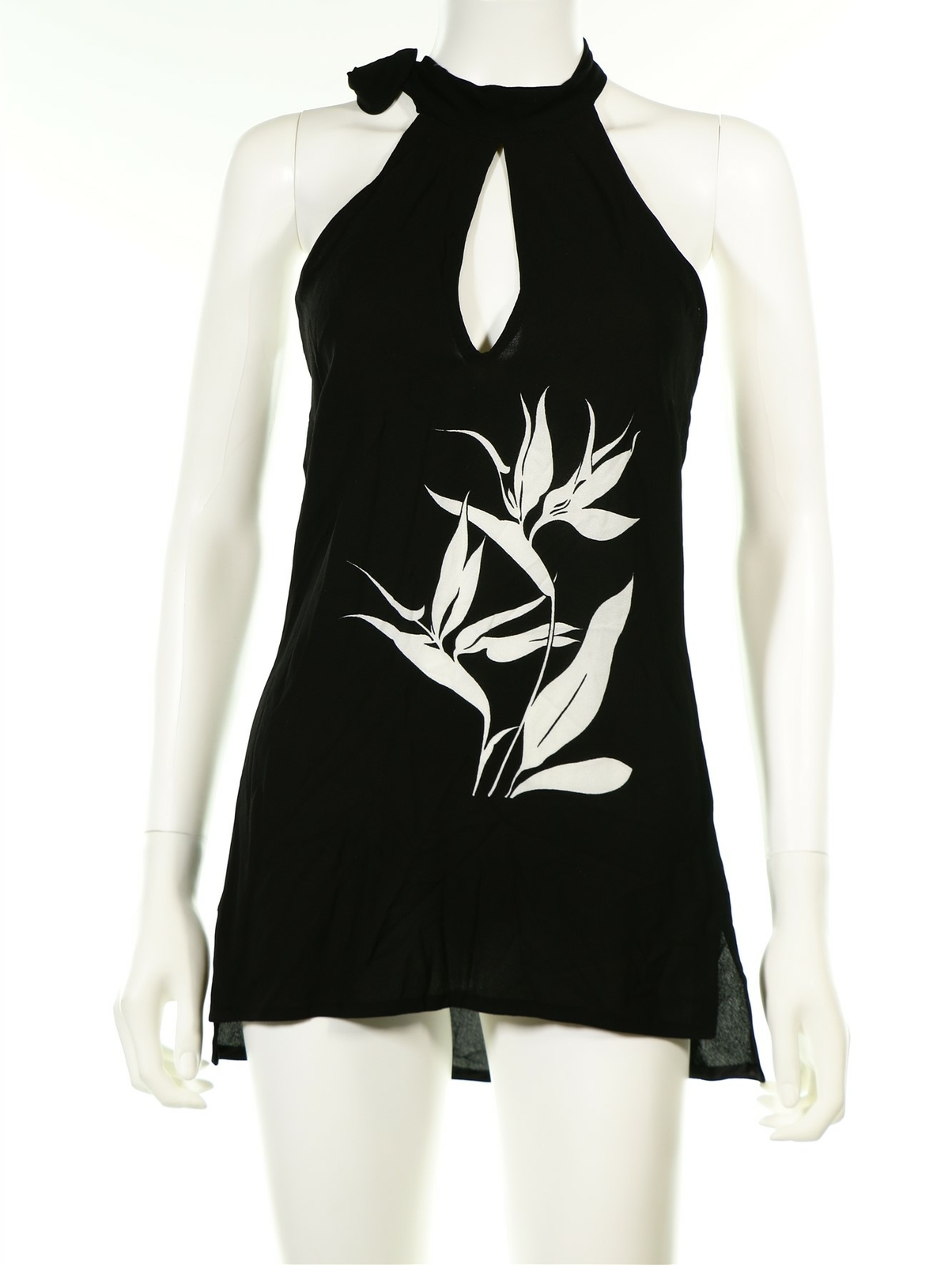 COSTUME NATIONAL 134085 Womens Black Printed Tunic Blouse Silk Size 10