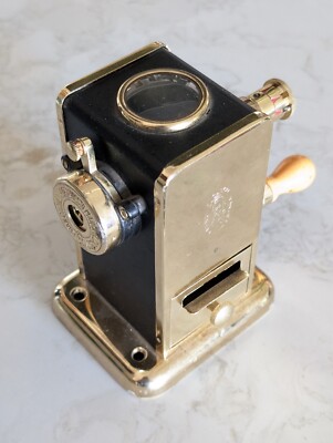 Vintage EL CASCO Pencil Sharpener Gold & Black Hand Crank Stationary Spain
