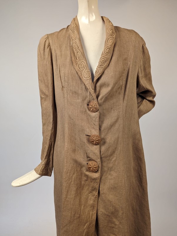 ～1920s ANTIQUE LINEN DUSTER COAT EDWARDIAN LONG LINEN DUSTER COAT W SCROLLING SOUTACHE EDGING | eBay