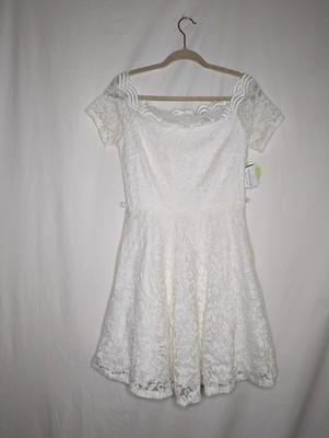 Windsor Women's White Ivory Fit and Flare Knee Length Dress Size L NWT