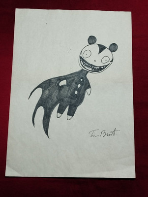 TIM BURTON   Drawing ''handmade'' old paper signed and sealed.