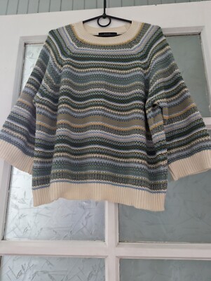 Max Mara Weekend Size M (?) 3/4 sleeve beige grey green color striped sweater