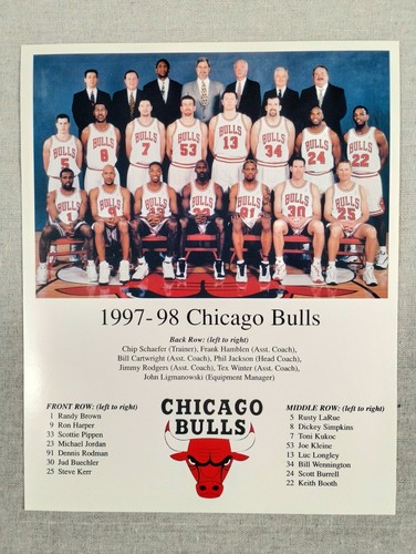 Michael Jordan 1997-98 Chicago Bulls Team Picture NBA