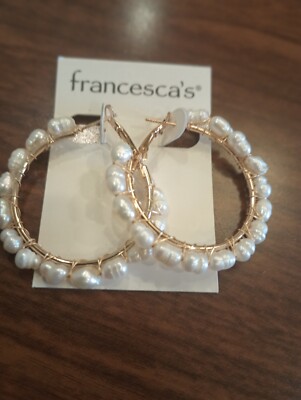 Francesca's Hoop Rough Pearl  Earrings