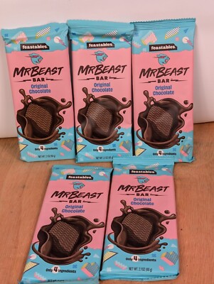 5 Bars Mr Beast Original Chocolate Bar Feastables 2.1 oz 4 Ingredients 3/2025