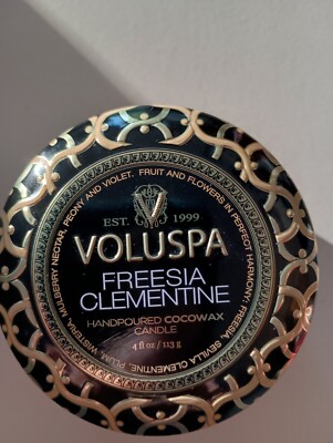 Voluspa FREESIA CLEMENTINE 4 oz Mini Tin Luxury Scented Travel Candle