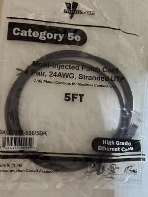 10 Pack CAT5e Ethernet 24AWG UTP RJ45 Stranded Network Patch Cable, Black - 5ft