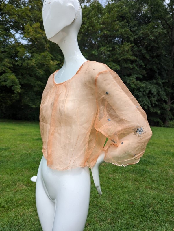 ANTIQUE EDWARDIAN PEACH ORGANDY BLOUSE W HAND EMBROIDERY