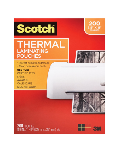 Scotch Thermal Laminating Pouches, 8.9 x 11.4-Inches, 3 mil thick, 200-Pack,