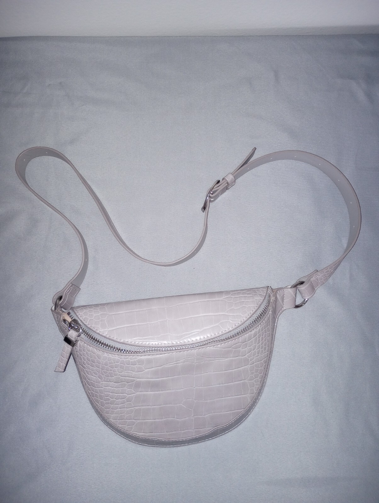 Women`s Belt bag H&M with a crocodile pattern, light gray
