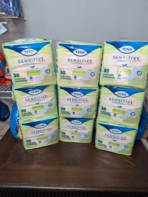 Lot Of 9: Tena Sensitive Ultra Thin Pads, 30 Count