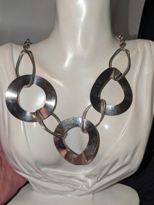 Vintage Geometric Brutalist Silver Tone Necklace