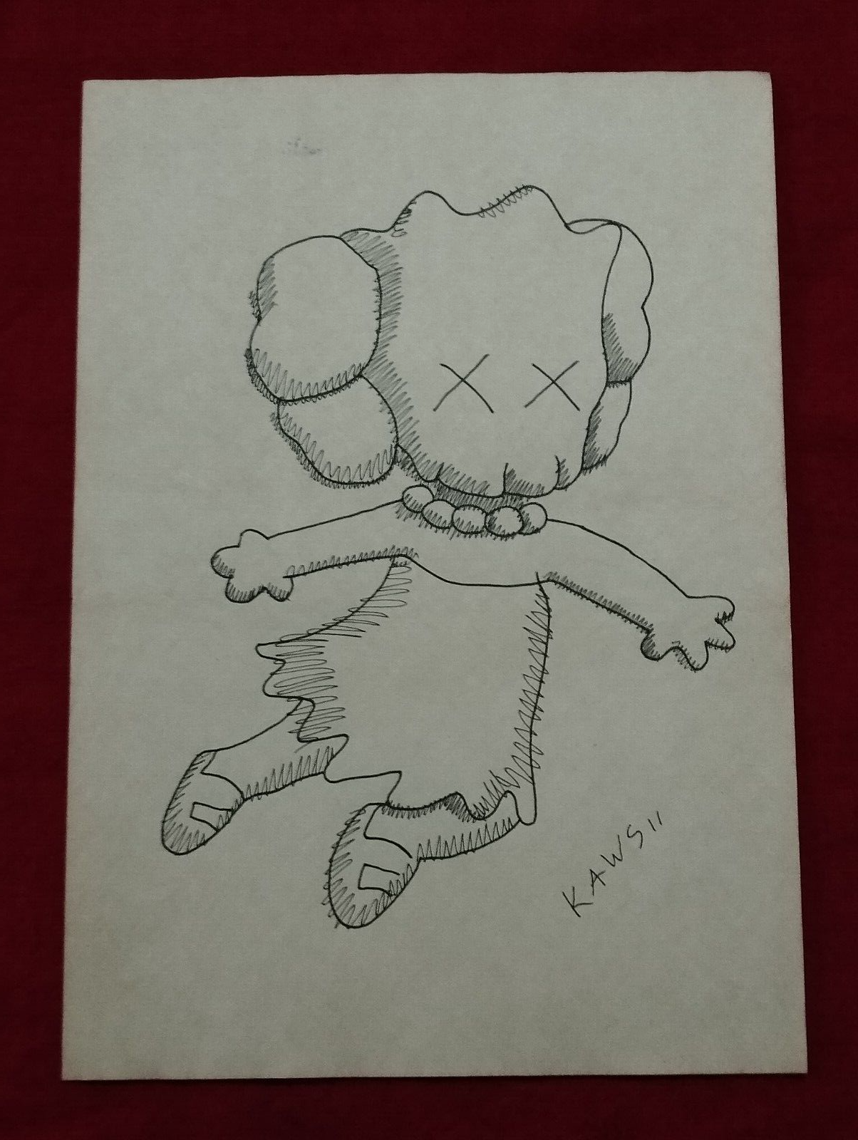Kaws Drawing on paper (Handmade) signed and stamped mixed