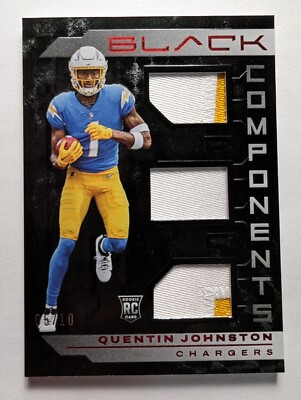 2023 Panini Black Components Quentin Johnston Triple Patch Jersey Ruby 5/10 SSP