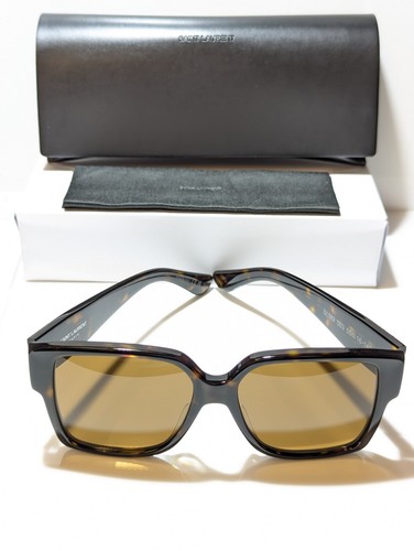 Pre-owned Saint Laurent Unisex Shiny Havana Ysl Logo Gold/brown Lens Sunglass Slm9 003