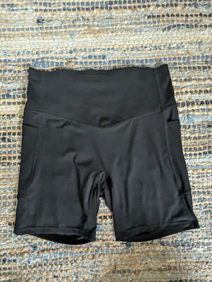 Halara Women's L High Waist Workout Biker Shorts Black Pockets Yoga Running